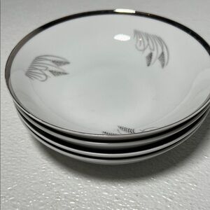 Vtg Fukagawa Arita Hand Painted “Silver Wheat” Fruit Bowl Set 4 Platinum Trim